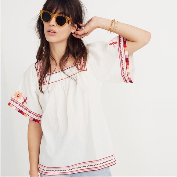 Madewell Embroidered Sandblossom Peasant Top - Picture 1 of 12